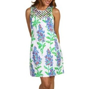 Lilly Pulitzer Ricci Lattice Fresh Cut Blue Bonnets White Floral Shift Dress 4